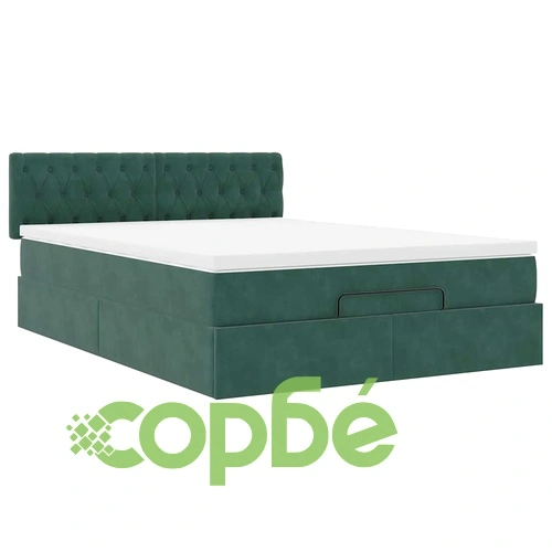 Луксозно османско легло с матрак и LED осветление, тъмнозелено кадифе, 140x190 см ➤ топ цена ➤ sorbe.bg