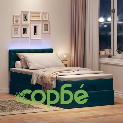 Османска легло с матрак и LED осветление, 80x200 см, тъмносиньо кадифе ➤ топ цена ➤ sorbe.bg