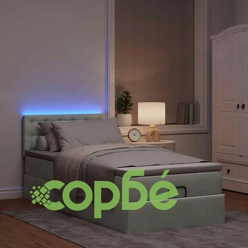 Османска легло с матрак и LED, светлосиво, 90x190 см, кадифе ➤ топ цена ➤ sorbe.bg