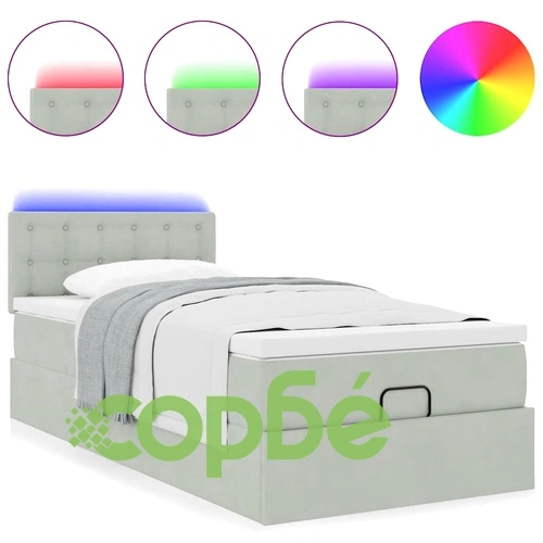 Османска легло с матрак и LED, светлосиво, 90x190 см, кадифе ➤ топ цена ➤ sorbe.bg