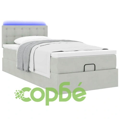 Османска легло с матрак и LED, светлосиво, 90x190 см, кадифе ➤ топ цена ➤ sorbe.bg