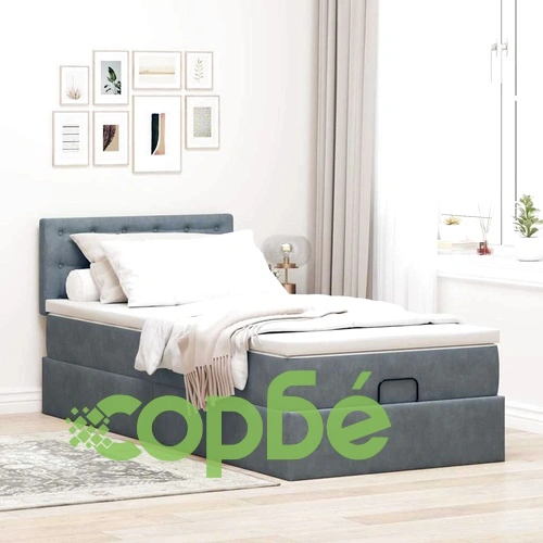 Османска легло с матрак и LED осветление, 90x190 см, тъмносиво кадифе ➤ топ цена ➤ sorbe.bg