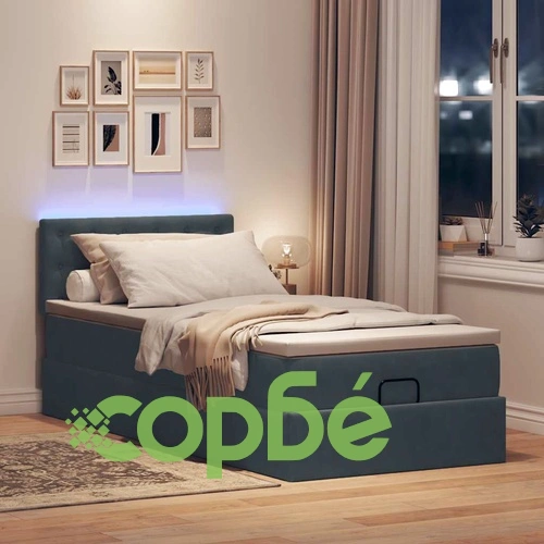 Османска легло с матрак и LED, тъмносиво, 90x200 см, кадифе ➤ топ цена ➤ sorbe.bg
