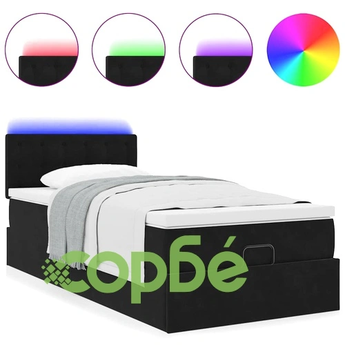 Османска легло с матрак и LED осветление, 90x200 см, черно кадифе ➤ топ цена ➤ sorbe.bg