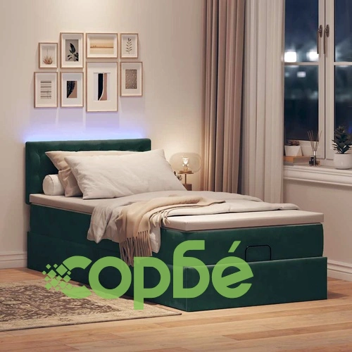 Османско легло с матрак и LED осветление, 90x200 см, тъмнозелено кадифе ➤ топ цена ➤ sorbe.bg
