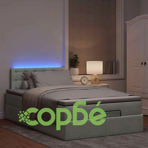 Османско легло с матрак и LED осветление, 120x200 см, светлосиво кадифе ➤ топ цена ➤ sorbe.bg