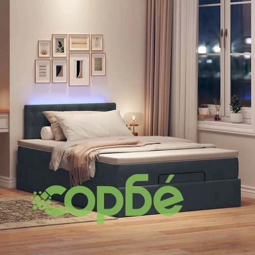 Османска легло с матрак и LED осветление, 120x200 см, тъмносиво кадифе ➤ топ цена ➤ sorbe.bg