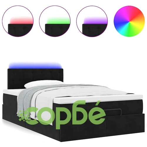 Османско легло с матрак и LED осветление, 120x200 см, черно кадифе ➤ топ цена ➤ sorbe.bg