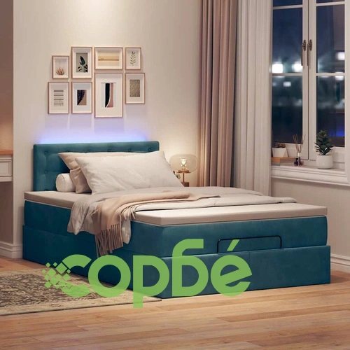 Османска легло с матрак и LED осветление, 120x200 см, тъмносиньо кадифе ➤ топ цена ➤ sorbe.bg