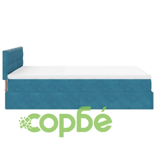 Луксозно османско легло с матрак и LED осветление, 140x200 см, тъмносиньо кадифе ➤ топ цена ➤ sorbe.bg