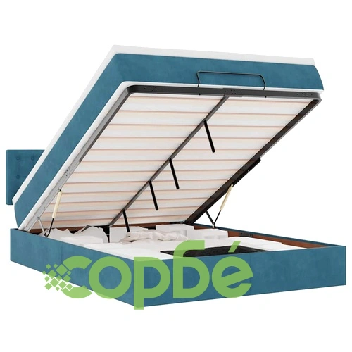 Луксозно османско легло с матрак и LED осветление, 140x200 см, тъмносиньо кадифе ➤ топ цена ➤ sorbe.bg