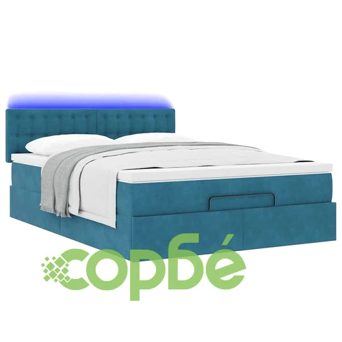 Луксозно османско легло с матрак и LED осветление, 140x200 см, тъмносиньо кадифе ➤ топ цена ➤ sorbe.bg