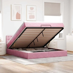 Луксозно османско легло с матрак и LED осветление, розово, 160x200 см, кадифе
