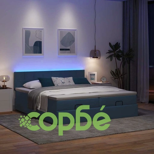 Луксозно османско легло от плат с матраци и LED осветление, синьо, 160x200 см ➤ топ цена ➤ sorbe.bg