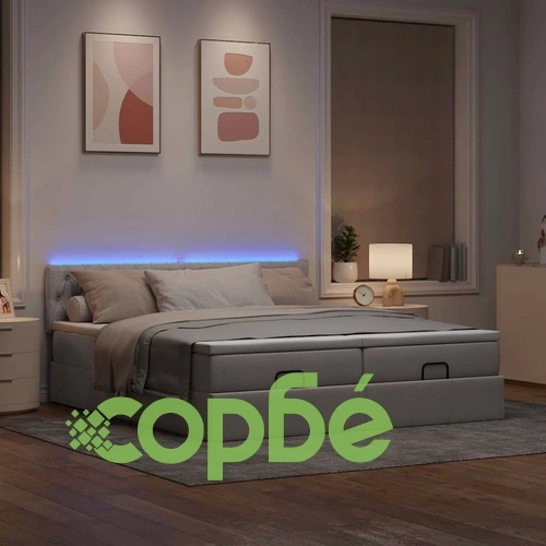 Османско легло с матраци и LED осветление, таупе, 160x200 см, текстил ➤ топ цена ➤ sorbe.bg