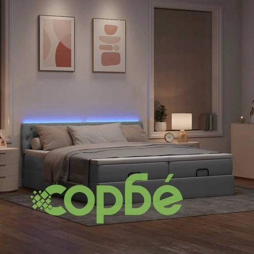 Османско легло с матраци и LED осветление, светлосиво, 180x200 см, плат ➤ топ цена ➤ sorbe.bg