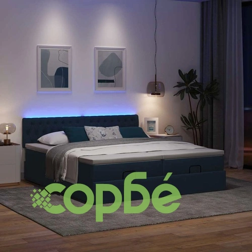 Османско легло с матраци и LED осветление, синьо, 180x200 см, текстилна тапицерия ➤ топ цена ➤ sorbe.bg