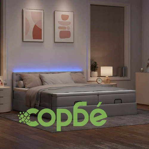 Османско легло с матраци и LED осветление, таупе, 160x200 см, плат ➤ топ цена ➤ sorbe.bg