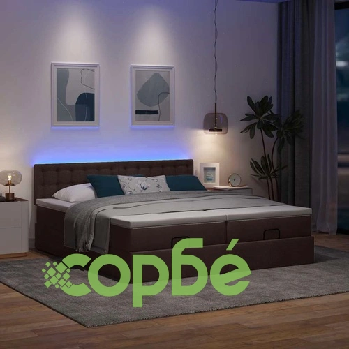 Османско легло с матраци и LED осветление, 180x200 см, тъмнокафяв плат ➤ топ цена ➤ sorbe.bg