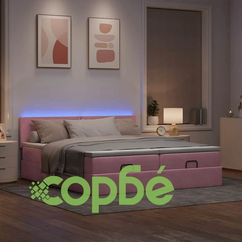 Османска спалня с матраци и LED осветление, 200x200 см, розово кадифе ➤ топ цена ➤ sorbe.bg