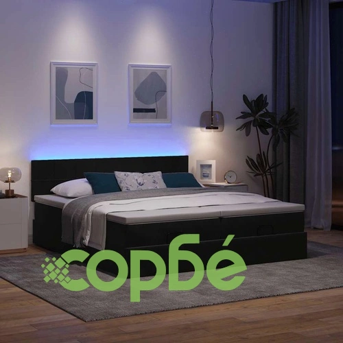 Османско легло с матраци и LED осветление, 160x200 см, черно кадифе ➤ топ цена ➤ sorbe.bg