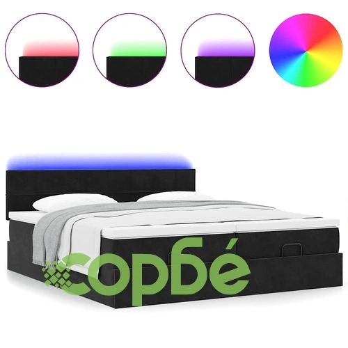 Османско легло с матраци и LED осветление, 160x200 см, черно кадифе ➤ топ цена ➤ sorbe.bg