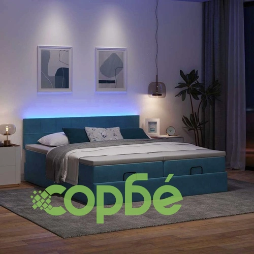 Османско легло с матраци и LED осветление, 180x200 см, тъмносиньо кадифе ➤ топ цена ➤ sorbe.bg