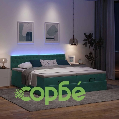 Османска легло с матраци и LED осветление, 180x200 см, тъмнозелено кадифе ➤ топ цена ➤ sorbe.bg