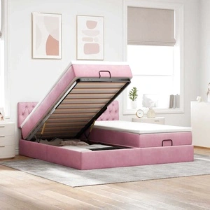 Османско легло с матраци и LED осветление, 180x200 см, розово кадифе