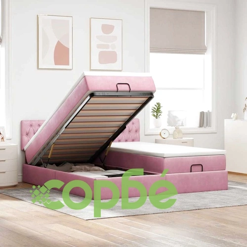 Османско легло с матраци и LED осветление, 180x200 см, розово кадифе ➤ топ цена ➤ sorbe.bg