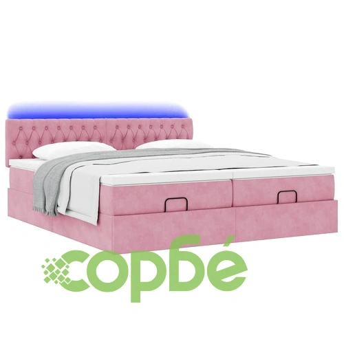 Османско легло с матраци и LED осветление, 180x200 см, розово кадифе ➤ топ цена ➤ sorbe.bg