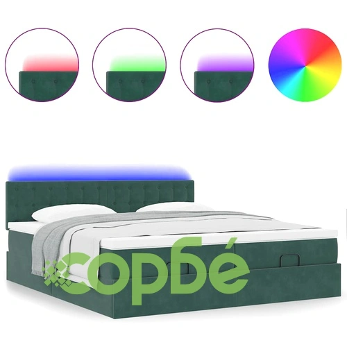 Османска легло с матраци и LED, тъмнозелено, 200x200 см, кадифе ➤ топ цена ➤ sorbe.bg