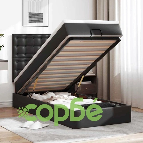 Легло тип Османка с матрак, 90x190 см, черна изкуствена кожа ➤ топ цена ➤ sorbe.bg