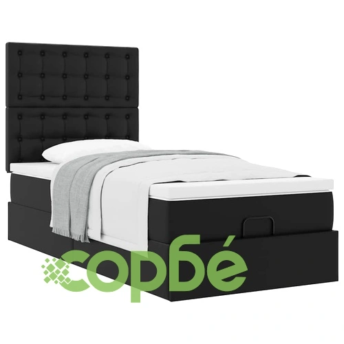 Легло тип Османка с матрак, 90x190 см, черна изкуствена кожа ➤ топ цена ➤ sorbe.bg