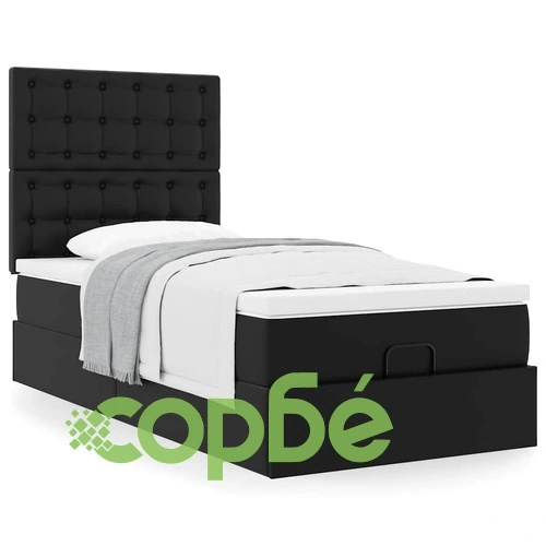 Легло тип Османка с матрак, 90x190 см, черна изкуствена кожа ➤ топ цена ➤ sorbe.bg