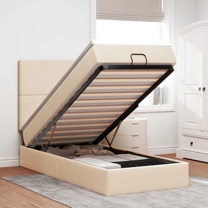 Османско легло с матрак и място за съхранение, кремаво, 90x200 см, полиестерен плат