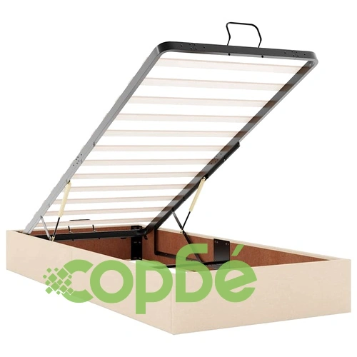 Османско легло с матрак и място за съхранение, кремаво, 90x200 см, полиестерен плат ➤ топ цена ➤ sorbe.bg