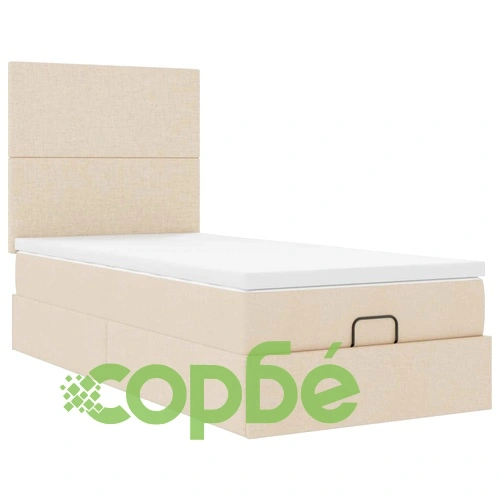 Османско легло с матрак и място за съхранение, кремаво, 90x200 см, полиестерен плат ➤ топ цена ➤ sorbe.bg