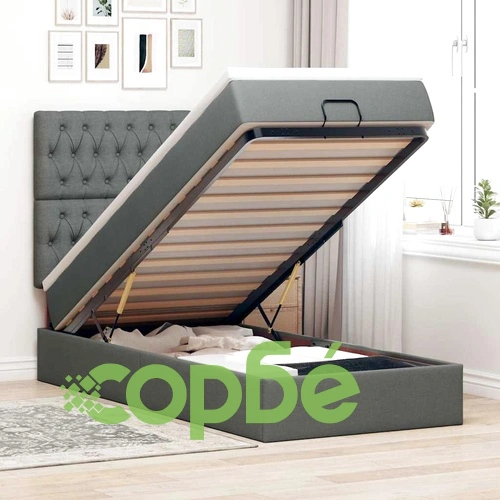 Легло тип Османка с Матрак, Тъмносиво, 80x200 см, Полиестерен Плат ➤ топ цена ➤ sorbe.bg