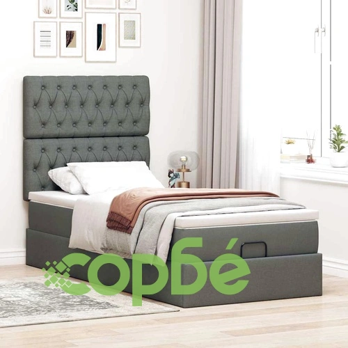 Легло тип Османка с Матрак, Тъмносиво, 80x200 см, Полиестерен Плат ➤ топ цена ➤ sorbe.bg