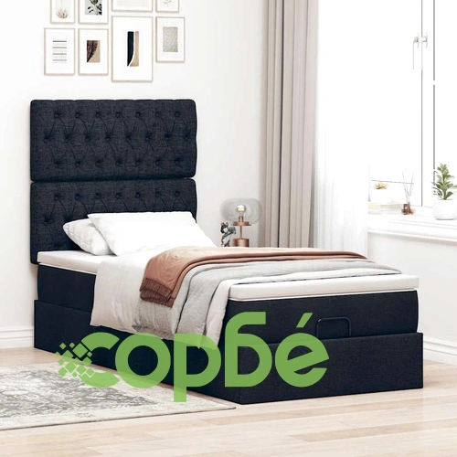 Легло тип Османка с матрак, черно, 90x190 см, плат с място за съхранение ➤ топ цена ➤ sorbe.bg