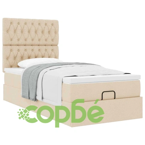Легло тип Османка с Матрак, 90x190 см, Кремав Плат, с Място за Съхранение ➤ топ цена ➤ sorbe.bg