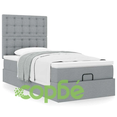 Единично легло с матрак и място за съхранение, светлосиво, 90x190 см, плат ➤ топ цена ➤ sorbe.bg