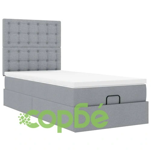 Единично легло с матрак и място за съхранение, светлосиво, 90x190 см, плат ➤ топ цена ➤ sorbe.bg