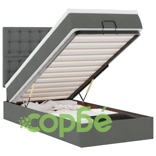 Единично легло тип османка с матрак, тъмносиво, 90x190 см, полиестерен плат ➤ топ цена ➤ sorbe.bg