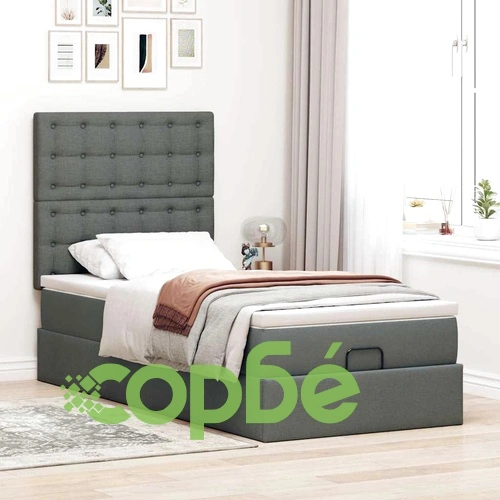 Единично легло тип османка с матрак, тъмносиво, 90x190 см, полиестерен плат ➤ топ цена ➤ sorbe.bg