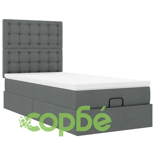 Единично легло тип османка с матрак, тъмносиво, 90x190 см, полиестерен плат ➤ топ цена ➤ sorbe.bg