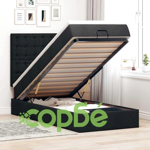 Легло тип Османска с матрак, черно, 90x190 см, полиестерен плат ➤ топ цена ➤ sorbe.bg