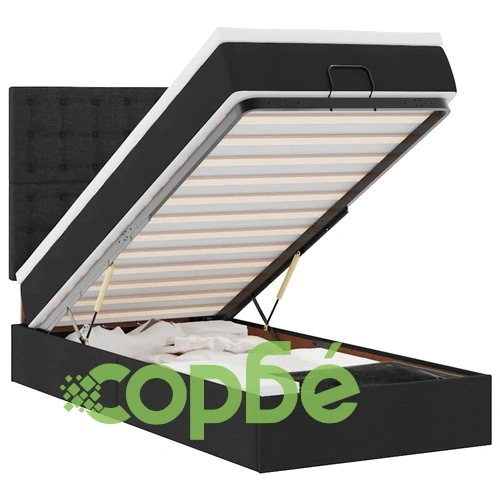 Легло тип Османска с матрак, черно, 90x190 см, полиестерен плат ➤ топ цена ➤ sorbe.bg