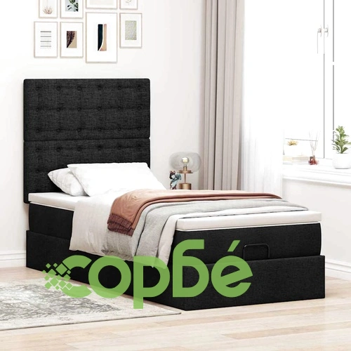 Легло тип Османска с матрак, черно, 90x190 см, полиестерен плат ➤ топ цена ➤ sorbe.bg